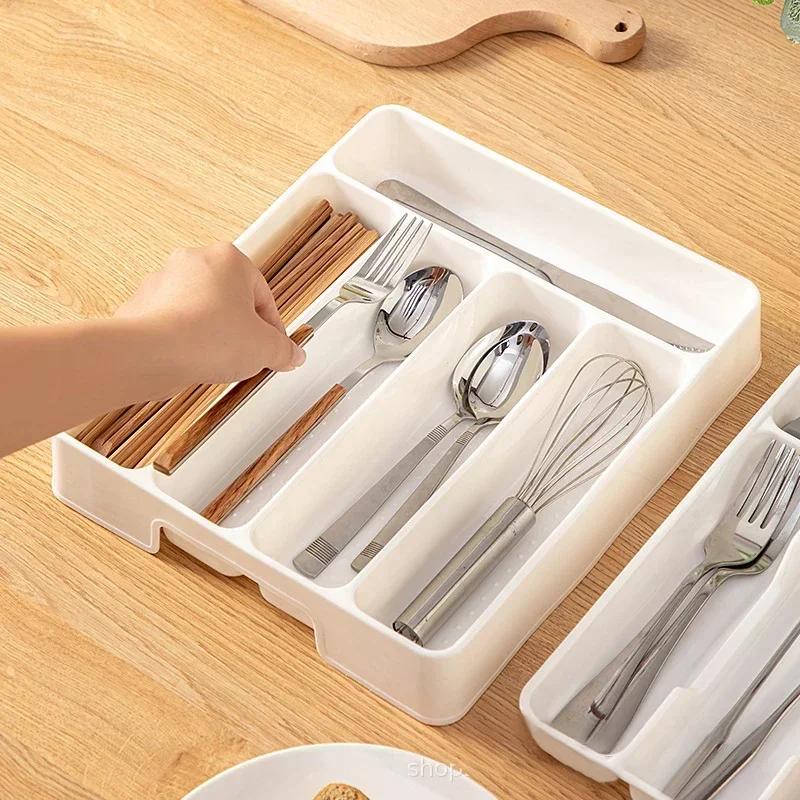 4/5 leicht zu reinigende Fächer, Besteck-Organizer, Schubladenteiler, rechteckig, Trennbox für Küche, Löffel und Gabel