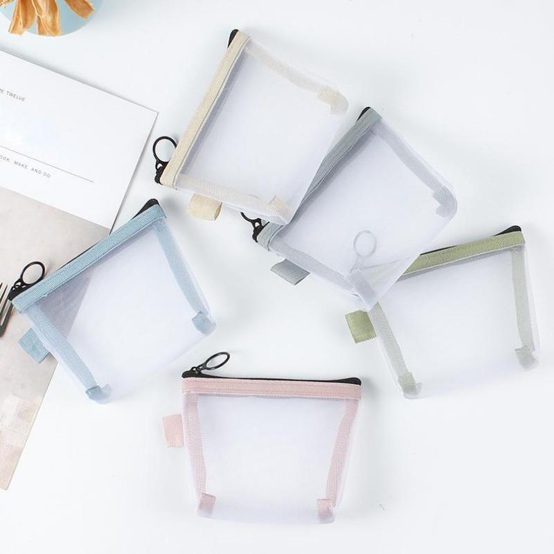 Clear Mesh Mini Coin Bags Purse Small Cosmetic Bag Makeup Case Portable ID Credit Card Holder Key Earphone Data Line Storage Bag