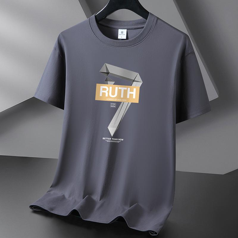 Ruth 10 Colors Pure Cotton Men T-shirt Round Neck Short Sleeve Loose Mans Tee Shirt Large Size S-6XL