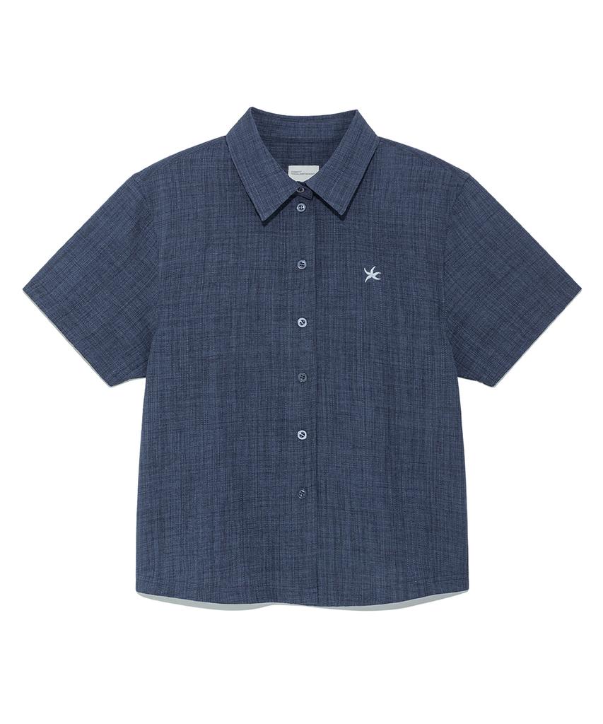 THE COLDEST MOMENT (W) Tcm Mini Logo Textured Half Shirt (Navy)