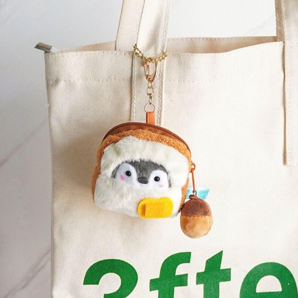 

Milk Breakfast Series Penguin Pendant Sausage Squeak Keychain Creative Plush Coin Purse Gift B