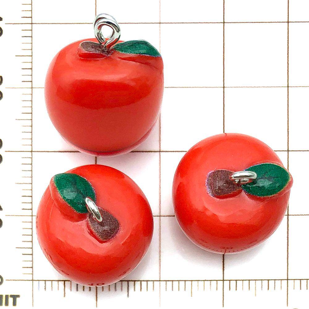 Set of 20 Red Resin 3D Fruit Charms: Strawberries and Apples for DIY Jewelry.