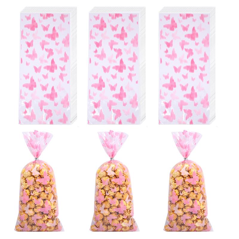 50 Stück Rosa Schmetterlinge Zellophan Geschenktüten mit Silbernen Bindedrähten Plastik Schmetterling Süßigkeitstüte Leckerlitüten Partydeko