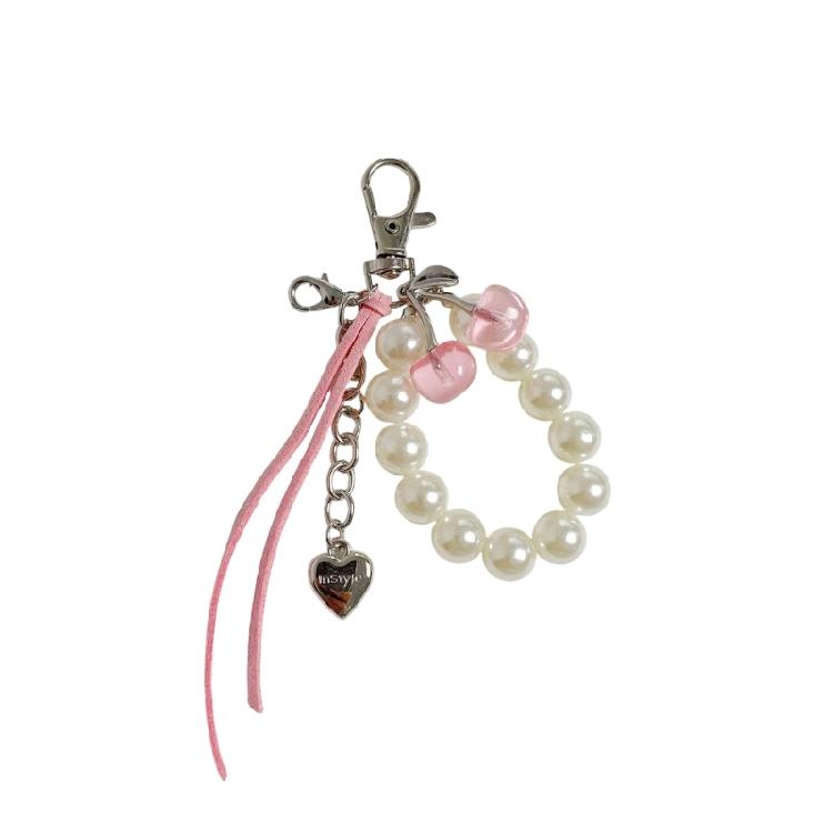 

Trendy Cherry Pearls Charm Keychain User Friendly Beaded Key Organiser Fashionable Bag Accessory For Women рожевий