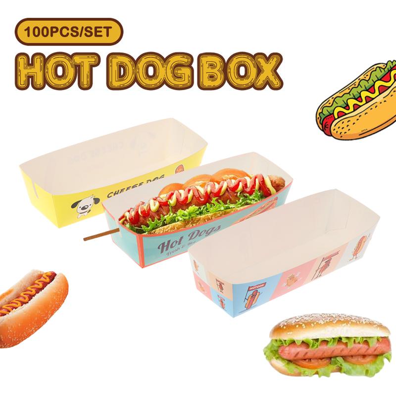 100 sztuk Pudełko do pakowania hot-dogów bez składania Papierowe Jednorazowe Naczynia Imprezowe Taca do serwowania jedzenia Dla Firm Cateringowych Pudełka Cateringowe