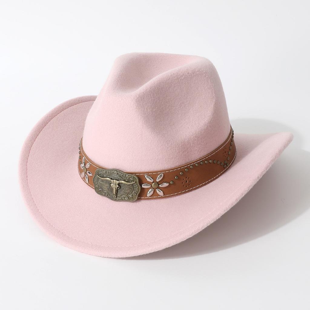 Cappello da cowboy western unisex unico con tesa arrotolata e sommità a forma di cuore, adatto per autunno e inverno