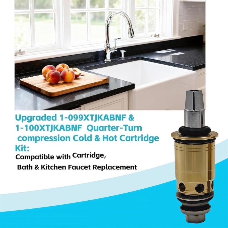 Ceramic Water Faucet Cartridge Set 1-099XTJKABNF & 1-100XTJKABNF 1/4 Turn Compression Cold & Hot Cartridge Kit