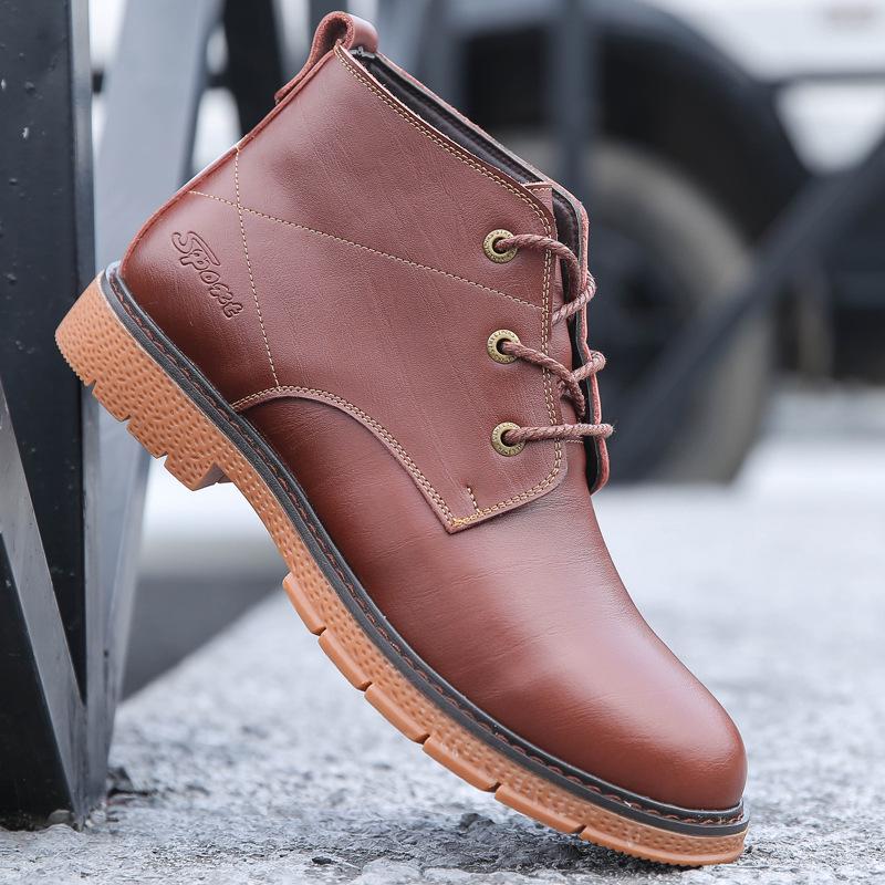 Pánské módní boty Zimní teplé pánské boty Šněrovací Všestranné pánské kožené boty Obchodní kotníková obuv Velká velikost Obuv fgv5