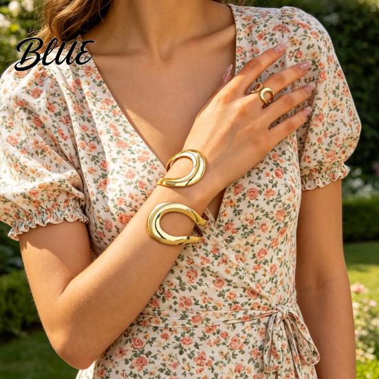 Adjustable Opening Ring 2Pcs/Set Bracelet Set for Women Design Bangle