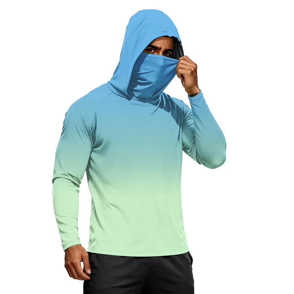 Herren Sommer Langarm Hoodie UPF50+ Sonnenschutz Schnelltrocknend Fitness Sportshirt Leicht Atmungsaktiv Outdoor Activewear