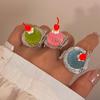 Creative Strawberry Mousse Cake Rings Jelly Pudding Ice Cream Cherry Fruit Ring Exaggerated Vintage Chunky Girls Finger Rings