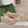 Casual Little White Shoes Autumn New Round Head Retro Lace-up Sports Shoes College Style Color Matching Thick Baseplate Shoes Women