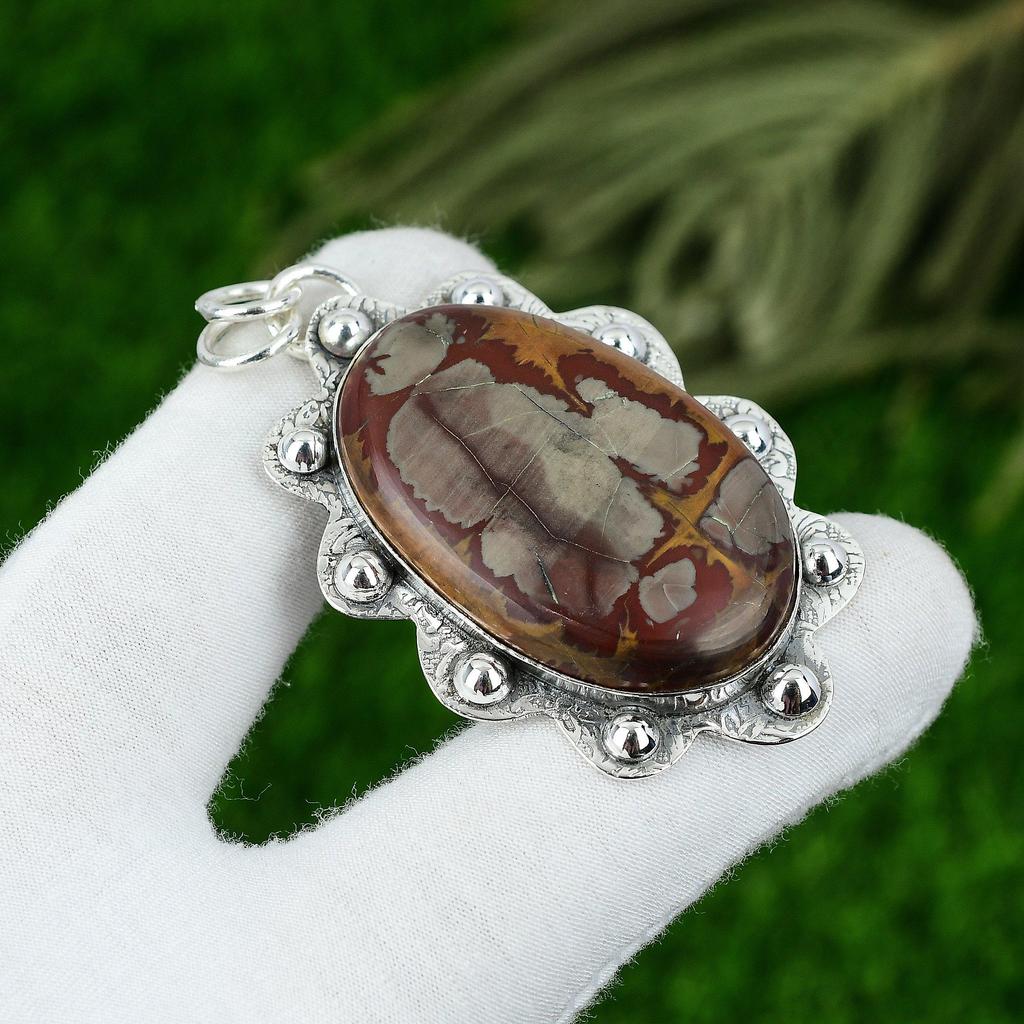 Oval Noreena Jasper Stone 925 Silver New Wife Wedding Artisan Pendant Jewelry