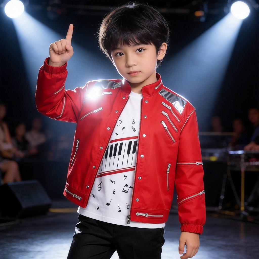 Michael Jackson Performance Costume Threepiece Red Leather Cosplay For Children