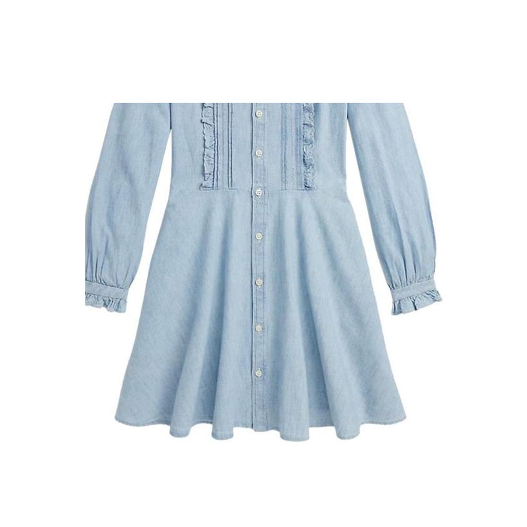 Polo Ralph Lauren Dress Washed Cotton Fabric Needle And Pleats Blue Kids Kids dress 313950549-001