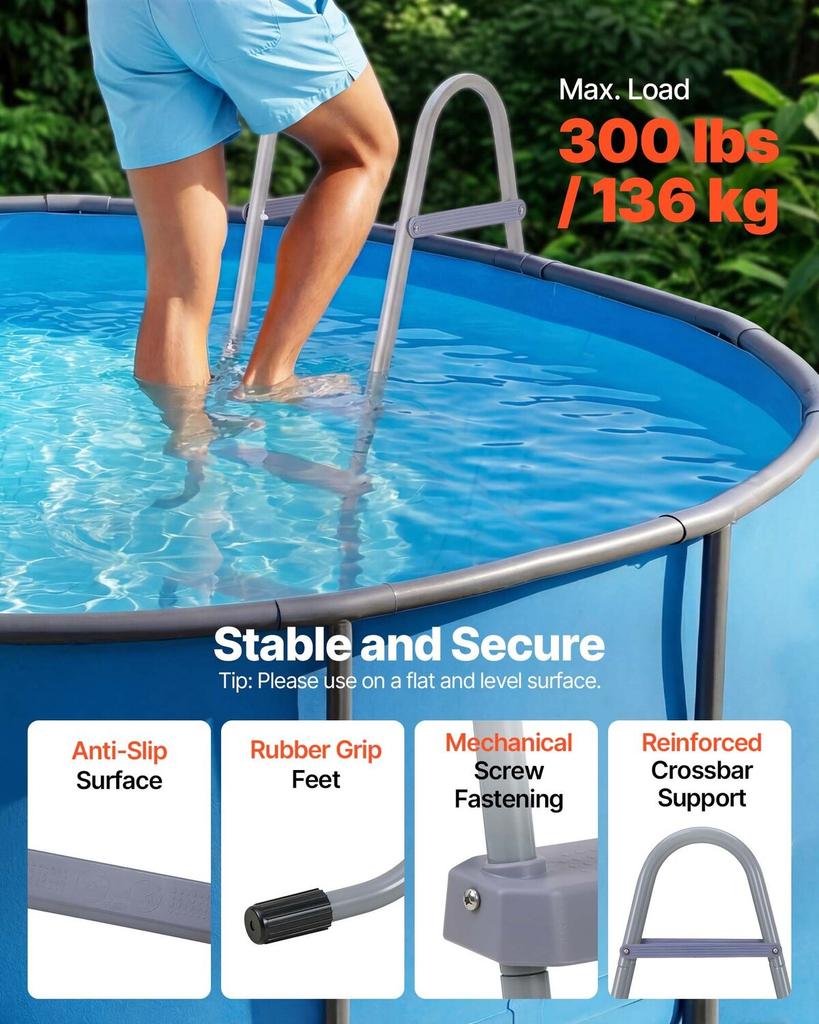 Above Ground Pool Ladder, 2-Step Steel A-Frame Swimming Pool Stairs for 83.8 Cm High Wall, 136 Kg Capacity Entry/Exit Steps with Secure Non-Slip