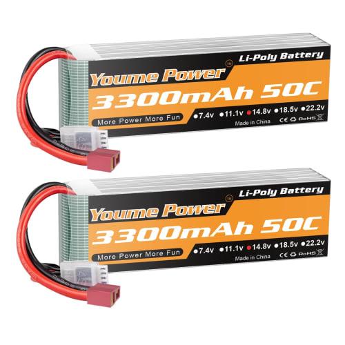 Youme 4S 3300mah 14.8V Lipo Battery Pack 50C with T-Plug for RC Helicopter Airplane Boat Quadcopter