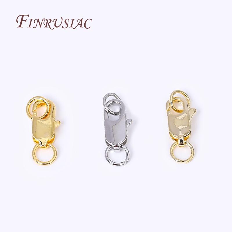 18K Gold Plated Oval Lobster Clasp with 2 Closed Ring Connectors For DIY Bracelet Necklace Lock Findings Jewelry Making Supplies