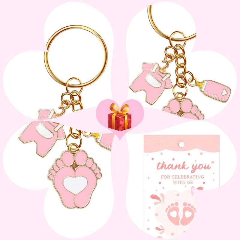 20Pcs Baby Month Celebration Souvenirs Party Decorations for Infant Welcoming Event Foot Pendant Keychains with Bags