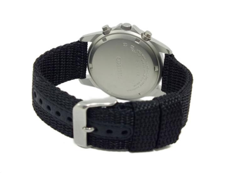 Seiko Men's Chronograph Watch SND399P, Tactical Black Dial, 1/20 Second Precision Quartz, Military Nylon Strap, 50m Water Resistant, Authentic JDM