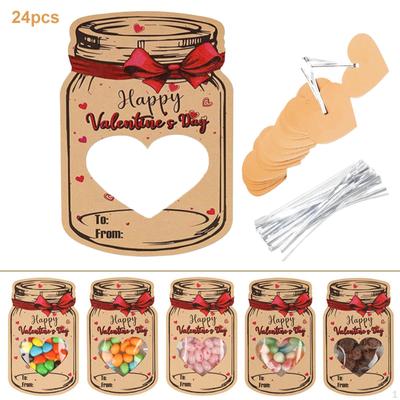 24 Pieces Kids Valentines Day Cards Candy Holder for Party Favors Classroom