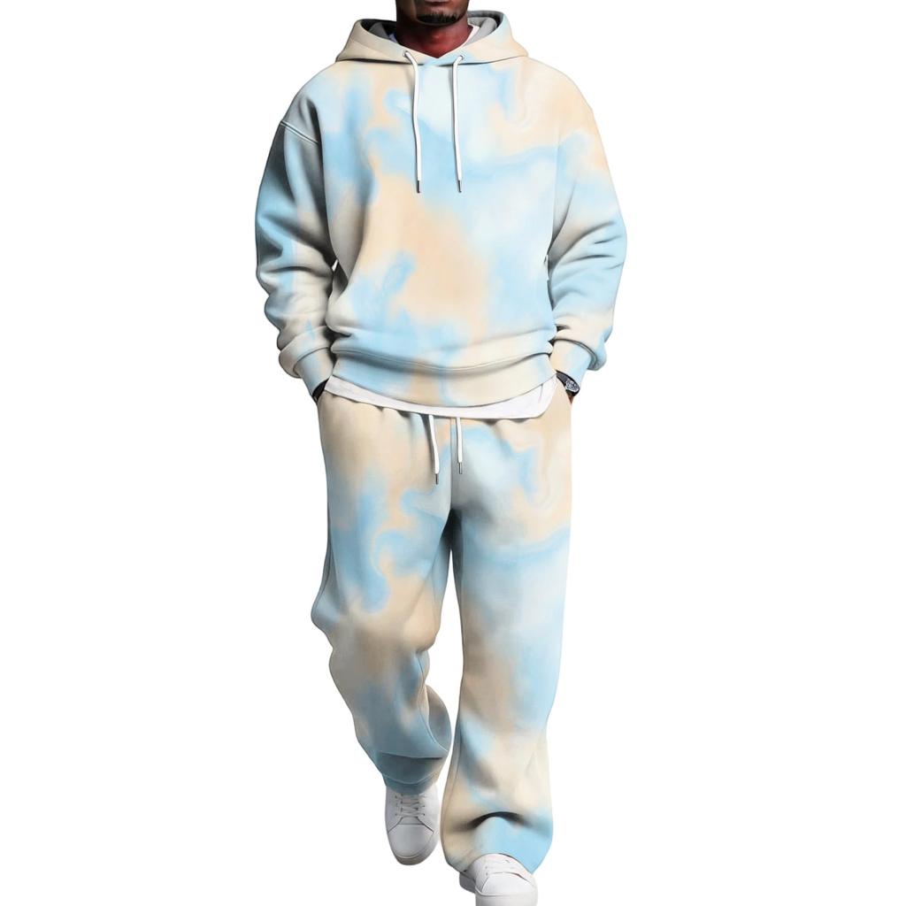 Men's Hoodie and Sweatpants Set with Elastic Waist, Casual Two Piece Outfit