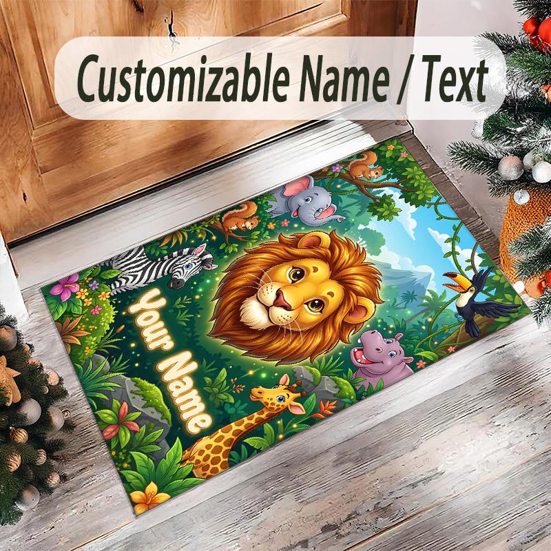 Leopard Theme Crystal Velvet Floor Rug Personalized Custom Name Text Warm Carpet Home Decoration