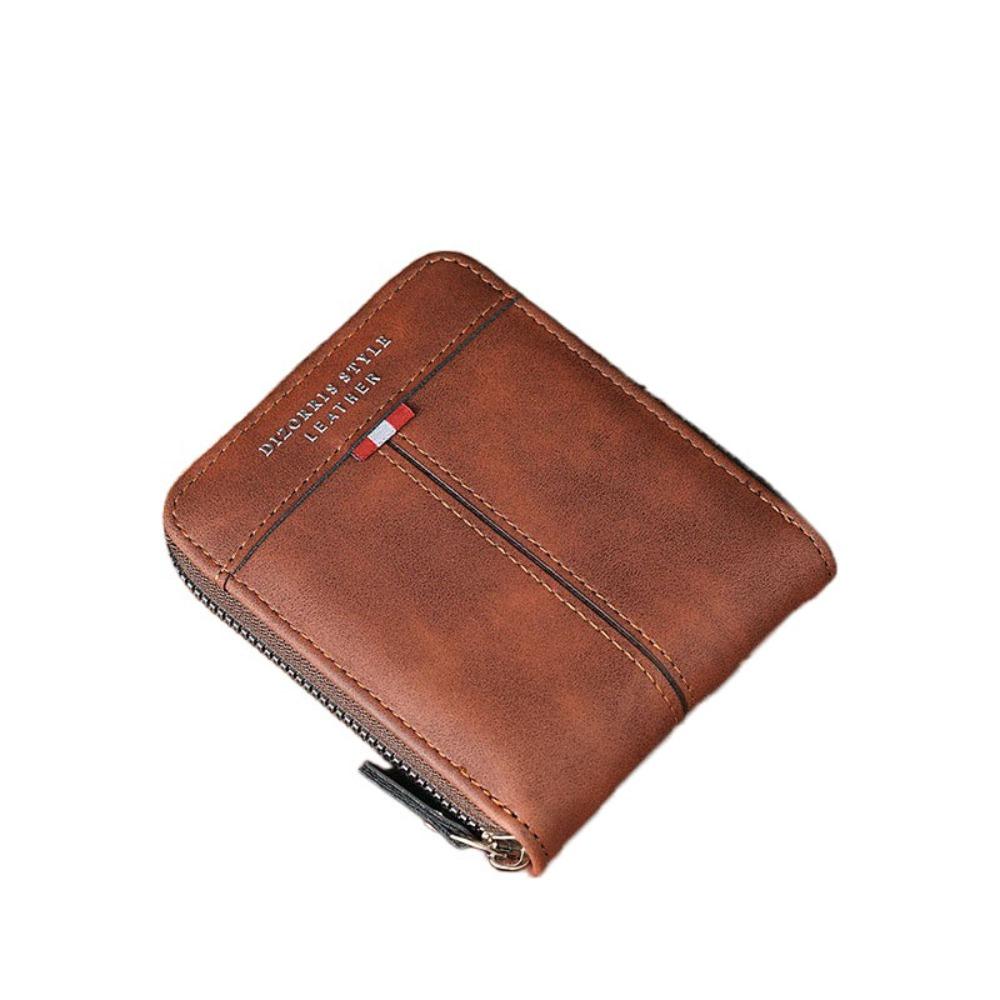 Zipper Men Short Wallet PU Leather ID Card Holder Fashion Business Clutch Bag  Gift