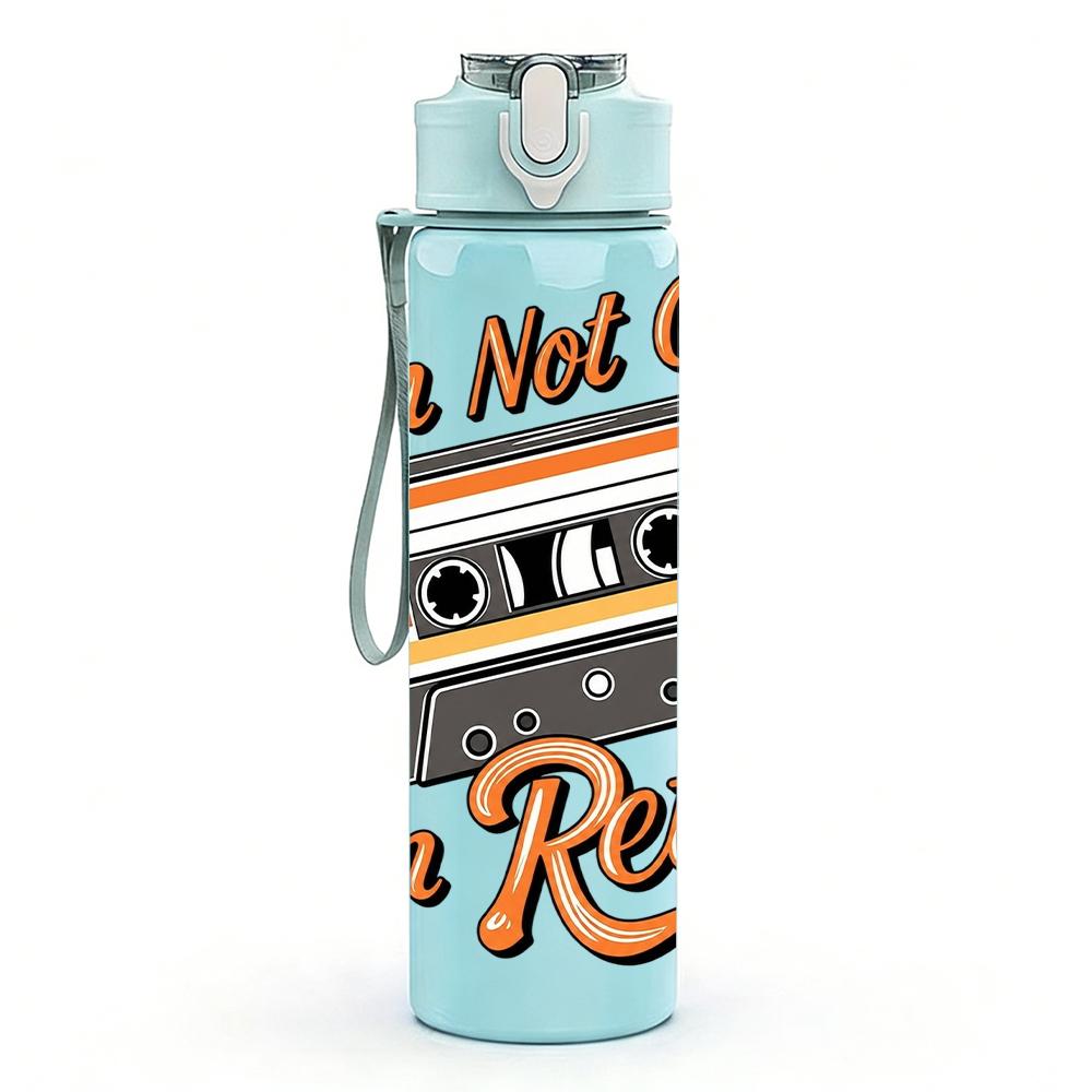 1PC Retro Cassette Tape Quote Graphic,750ml Color Plastic Sports Water Bottle,Leakproof Flip Straw Lid,Suitable for Sports Office Home Use