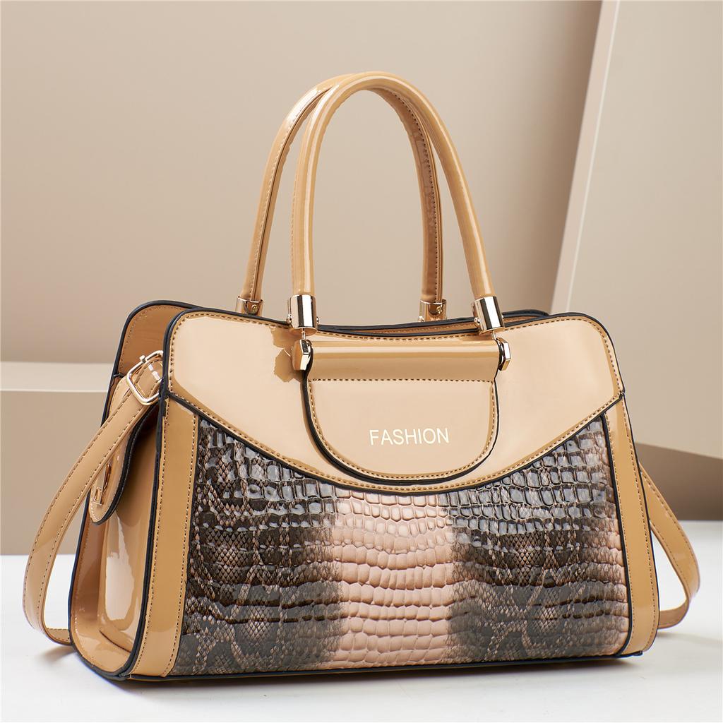 New Design Trend with Bright Leather Alligator Print Middle-aged Women Shoulder Handbag Large Size Capacity Style Commuter Crossbody Bag