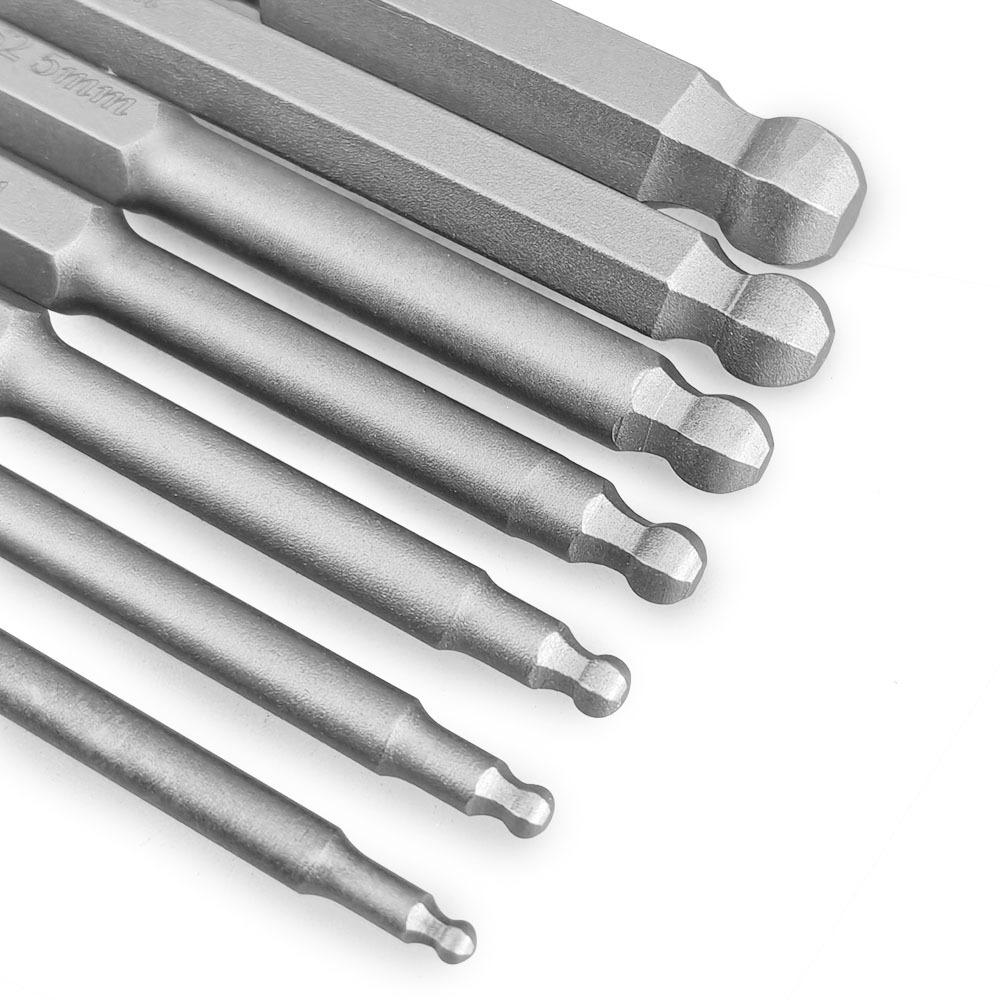 Magnetic S2 Steel Hardened Hex Ball Head Air Driver Bit 1/4" Pneumatic Screwdriver Attachment