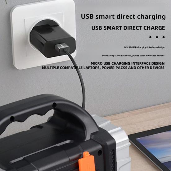 Portable Lamp Solar Flashlight with Handle USB Rechargeable 7 Modes High Lumens IPX5 Waterproof LED Work Light Camping Torch