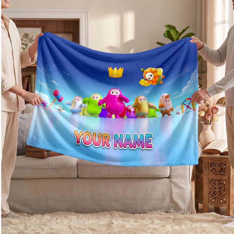 Gepersonaliseerde Flanellen Deken Fall Guys, Op Maat Bedrukt Tekst Naam, Warme Zachte Deken Voor Bank Bed
