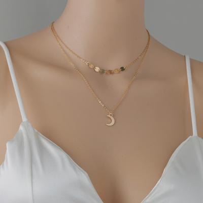 Gold Chain Iron Single Hanging Moon Disc Chain Pendant Double Necklace
