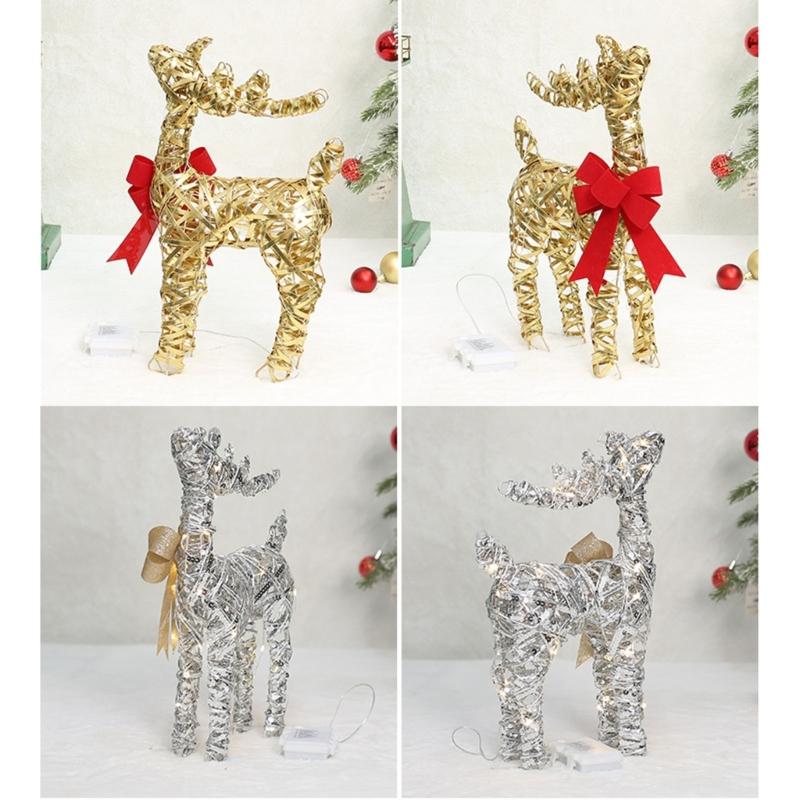 Iron Frame Holiday Reindeer Decoration for Entryway Display, 15Inch Lighted Christmas Deer with LED Light for Tabletop Shelf