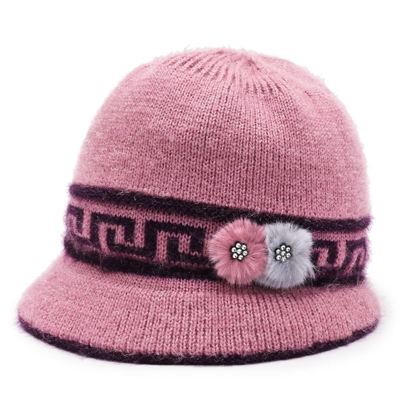 Winter Mother's Hat for The Elderly Thickened Warm Basin Hat  Middle Aged and Elderly Grandmother's Knitted Cotton Hat  Old Lady's Woolen Hat