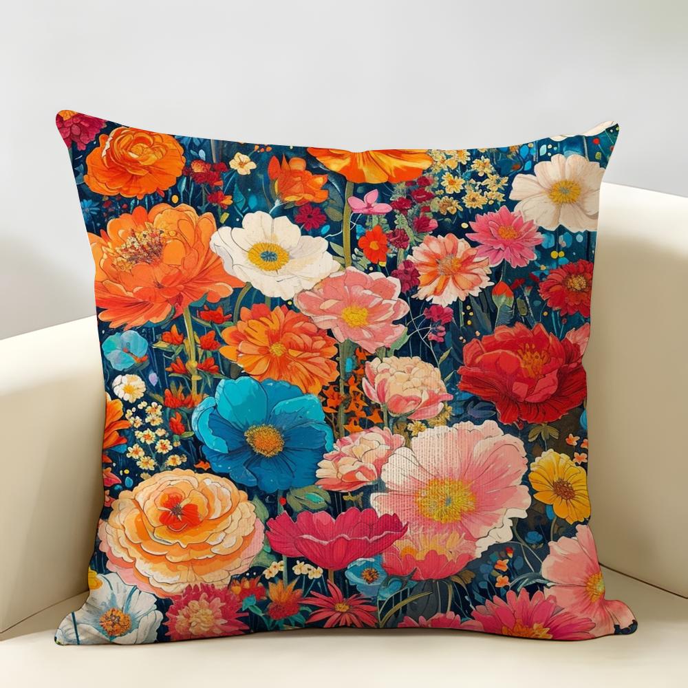 Art Classic Floral Pattern Cushion Cover Durable Hypoallergenic Organic Linen Short Pillow Cover Washable