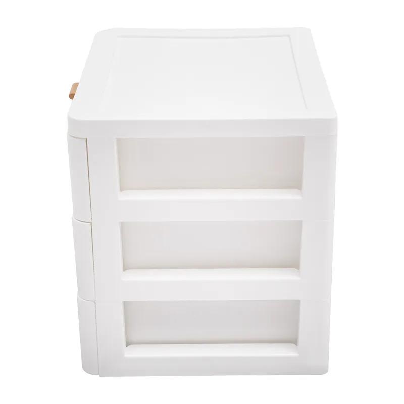3-Layer White Desktop Storage Organizer with Drawers and Top Platform Durable PP Material Space-Saving Desk Organizer