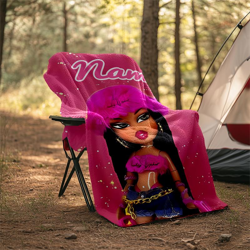 Personalized Custom Name Blanket - Bratz Print Design,Blanket for Sofa,Bed,Travel,Camping - Soft and Warm, Great Gift