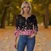 Women's T Shirt Tee Print Button 3/4 Sleeve Daily Weekend Fashion Basic V- Neck Regular Top