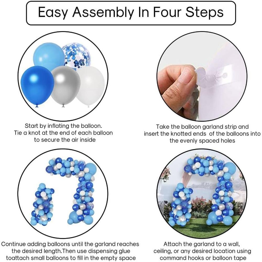 126PCS Blue, White, Silver Latex Balloon Set Suitable for Birthday Parties, Weddings, Valentine's Day Party Decorations