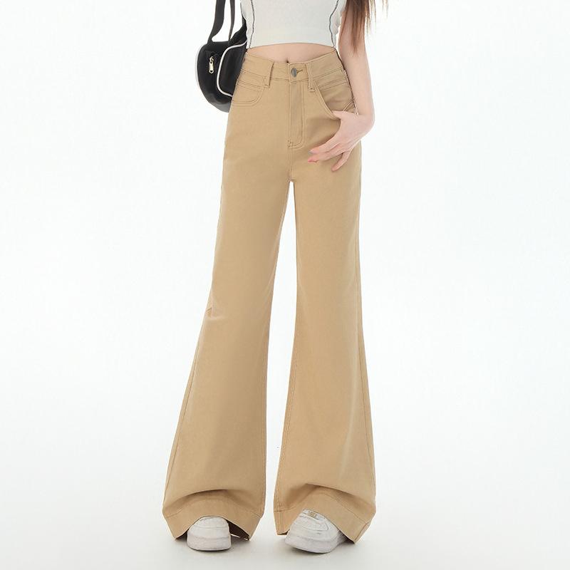 

American retro denim blue women s jeans, 2026 spring new style, loose wide-leg drapey straight pants 2XL хакі