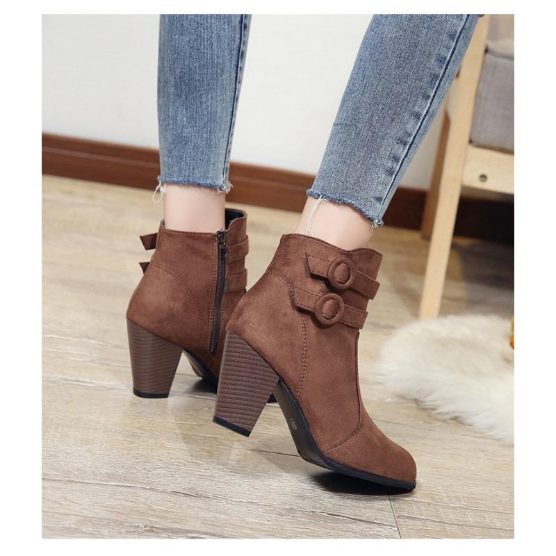 Damskie Buty Zamszowe Krótka Cholewka Zamek Boczny Sztuczne Krótkie Futro Średniej Wysokości Obcas Grubszy Obcas Gumowa Czubek Szpiczasty Modne Buty