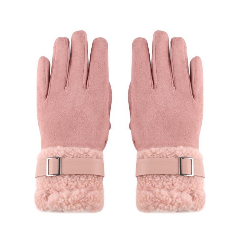 Winter Plush Thickened Warm Gloves for Women's Touch Screen Suede Gloves Outdoor Windproof and Cold Cycling Gloves