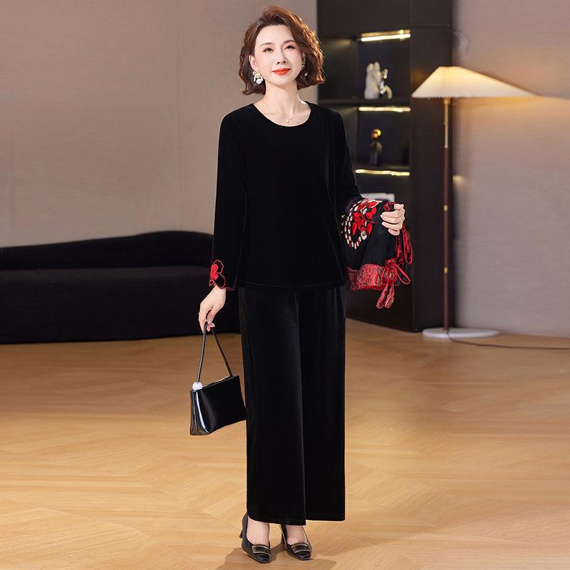 

Mother s Spring Chinese Style Three-Piece Vest Set for Middle-Aged and Elderly Women XL [For 90-105 lbs]