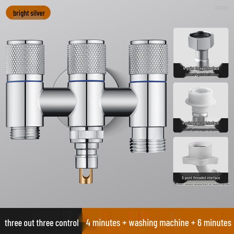 All-Copper Three-Way Diverter Valve with Triple Control Angle Faucet