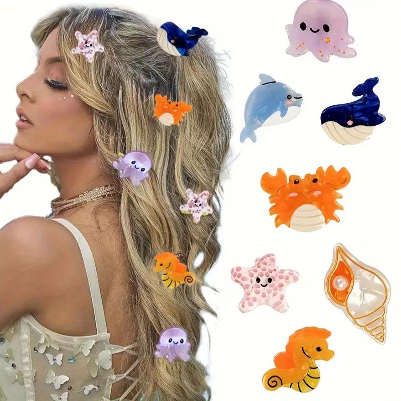 Colorful Marine Animal Hair Clip Set: Dolphin, Octopus, Lobster, Crab, and Starfish Accessories