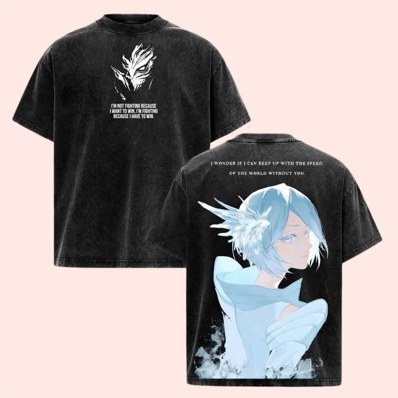 Anime BLEACH Kuchiki Rukia Graphic T Shirt Men Women Washed Cotton Tshirts Vintage Casual Clothing Harajuku Oversized T-shirt S чёрный