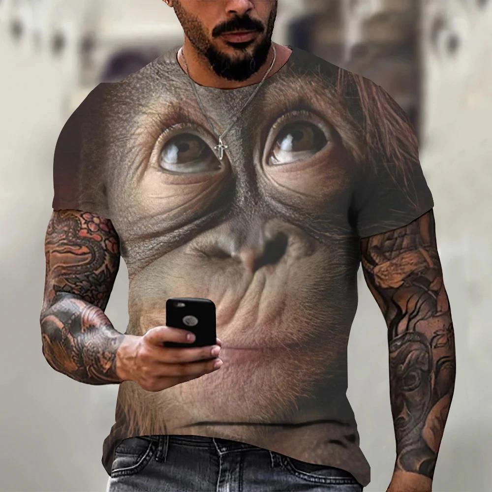 Summer New Men's T-shirt 3D Print Fun Gorilla Fashion Trend Street Comfortable Casual Top Round Neck Plus Size Short Sleeve
