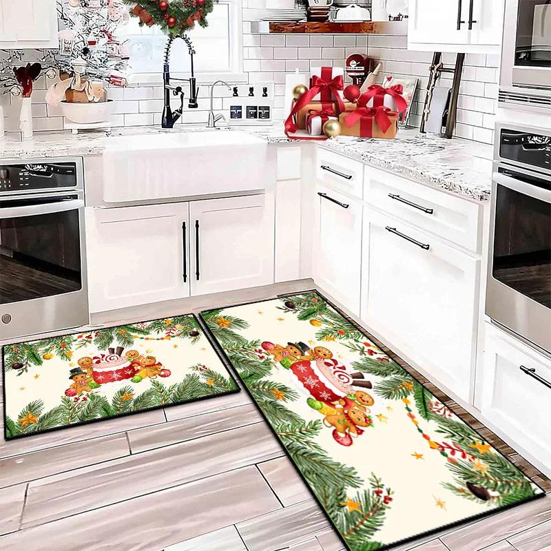 Милый Пряничный Человечек Рождественский Кристальный Бархатный Ковер Домашний Туалет Впитывающий Грязеотталкивающий Кухонный Ковер Домашний Декор 50X80CM(1.6X2.6FT)